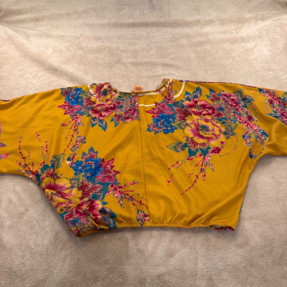 Flying Tomato Boho Floral Wrap Kimono Sleeve Crop Top Festival Summer Beach Sz L - Picture 11 of 13